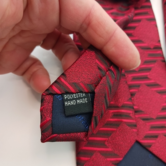 2 Piece Set Mario Lorenzi Mens Tie & Pocket Square Red Black  60" Classic - Picture 7 of 7